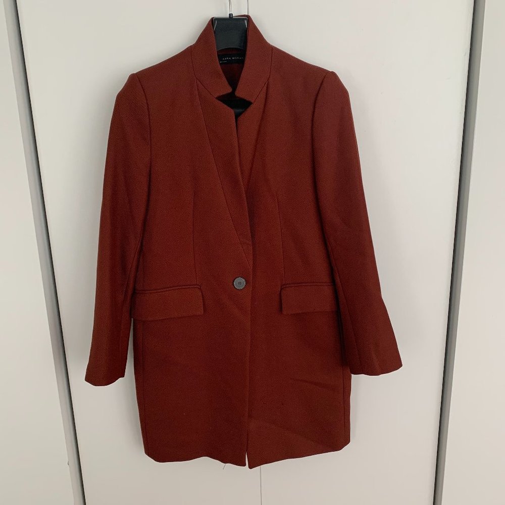 ZARA CARAMEL LONG BLAZER/JACKET SIZE M